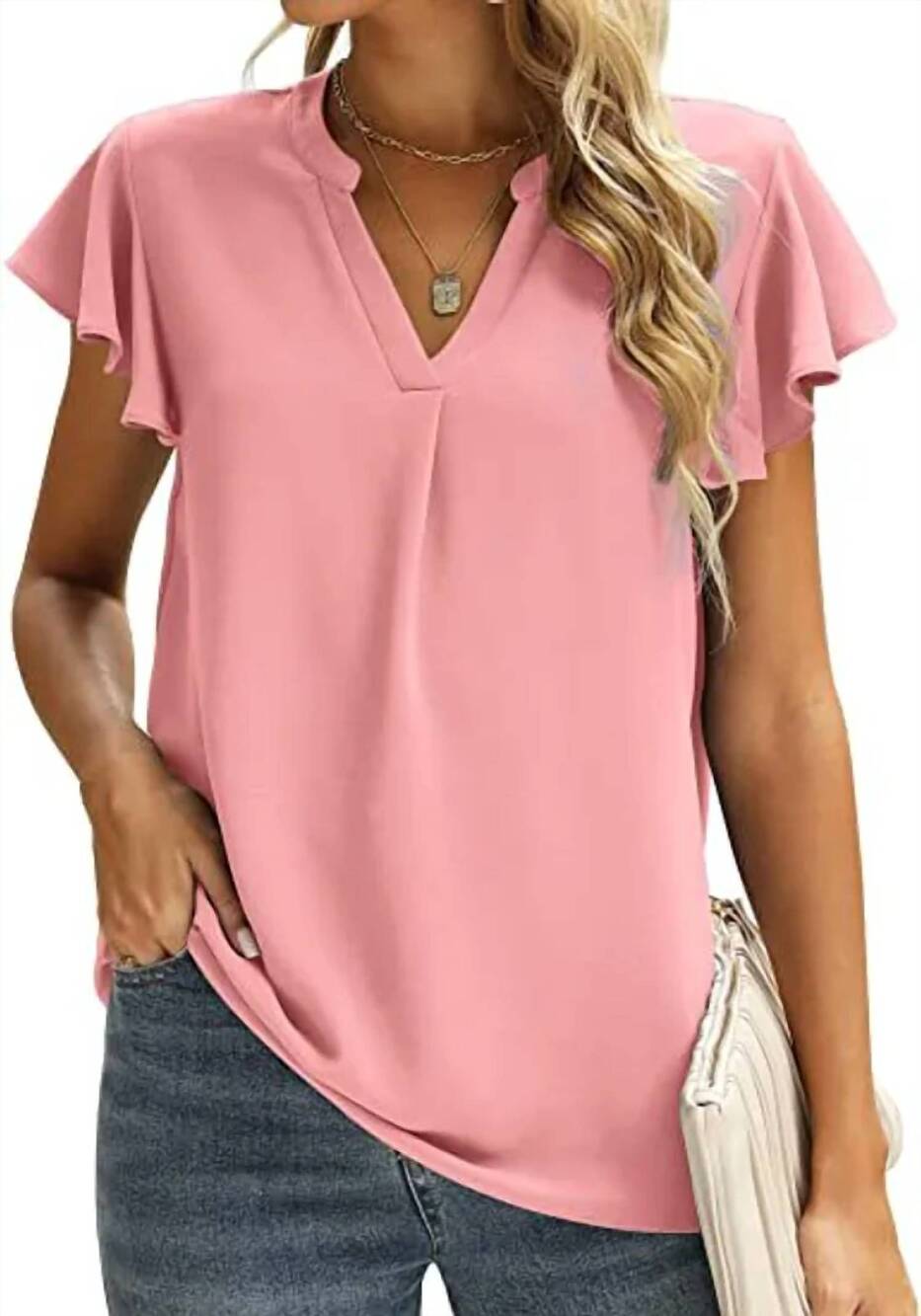 NEW MCCOLIN chiffon short sleeve shirt in pink